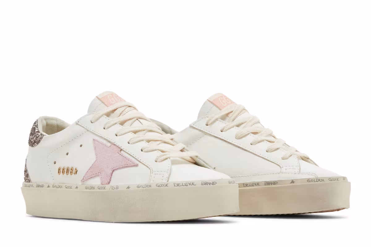 Golden Goose Women's Hi Star White Antique Pink Glitter, view 9