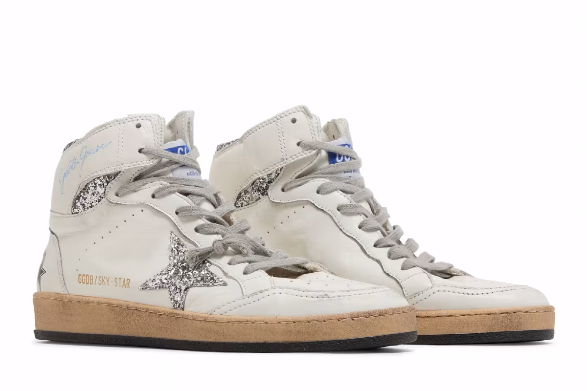 Golden Goose Women's Sky Star White Silver Glitter, view 9