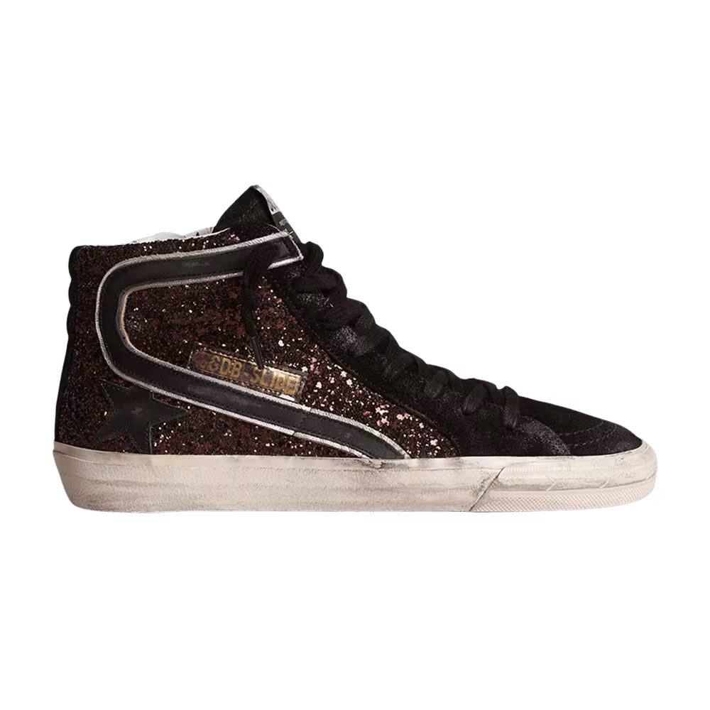 Golden Goose Women's Slide Sneaker Coffee Brown Glitter