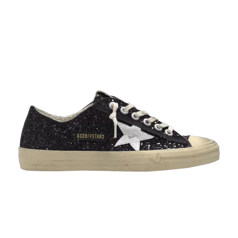 Golden Goose Women's V-Star 2 Black Platinum Glitter Star
