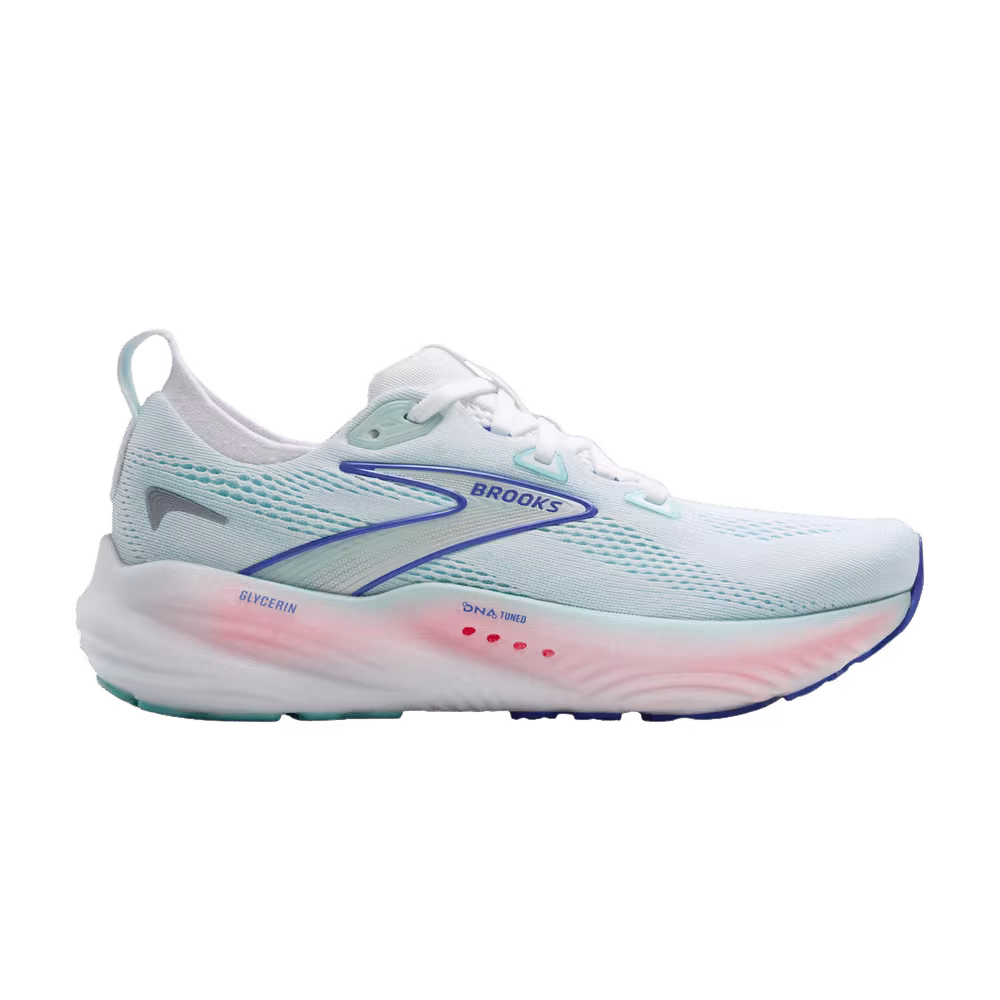 Brooks Women's Glycerin 22 Wide White Limpet Shell Amparo Blue