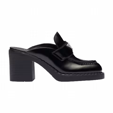 Prada Wmns Chocolate Brushed Leather Mule 'Black' 2023