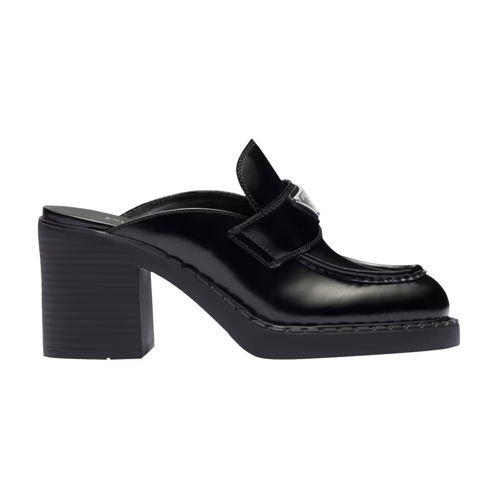 Prada Women's Chocolate Brushed Leather Mule Black 2023