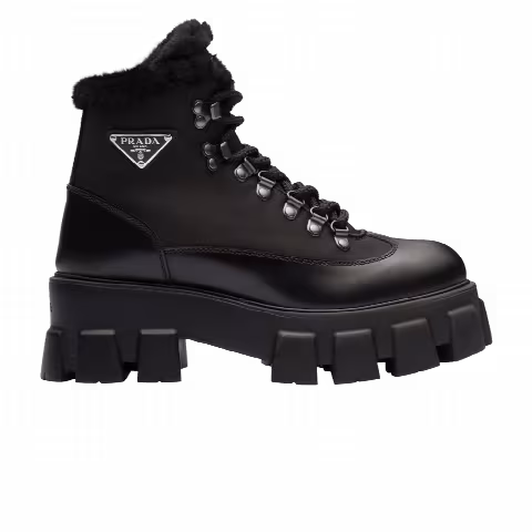 Prada Wmns Monolith Brushed Leather and Nylon Boot 'Black'