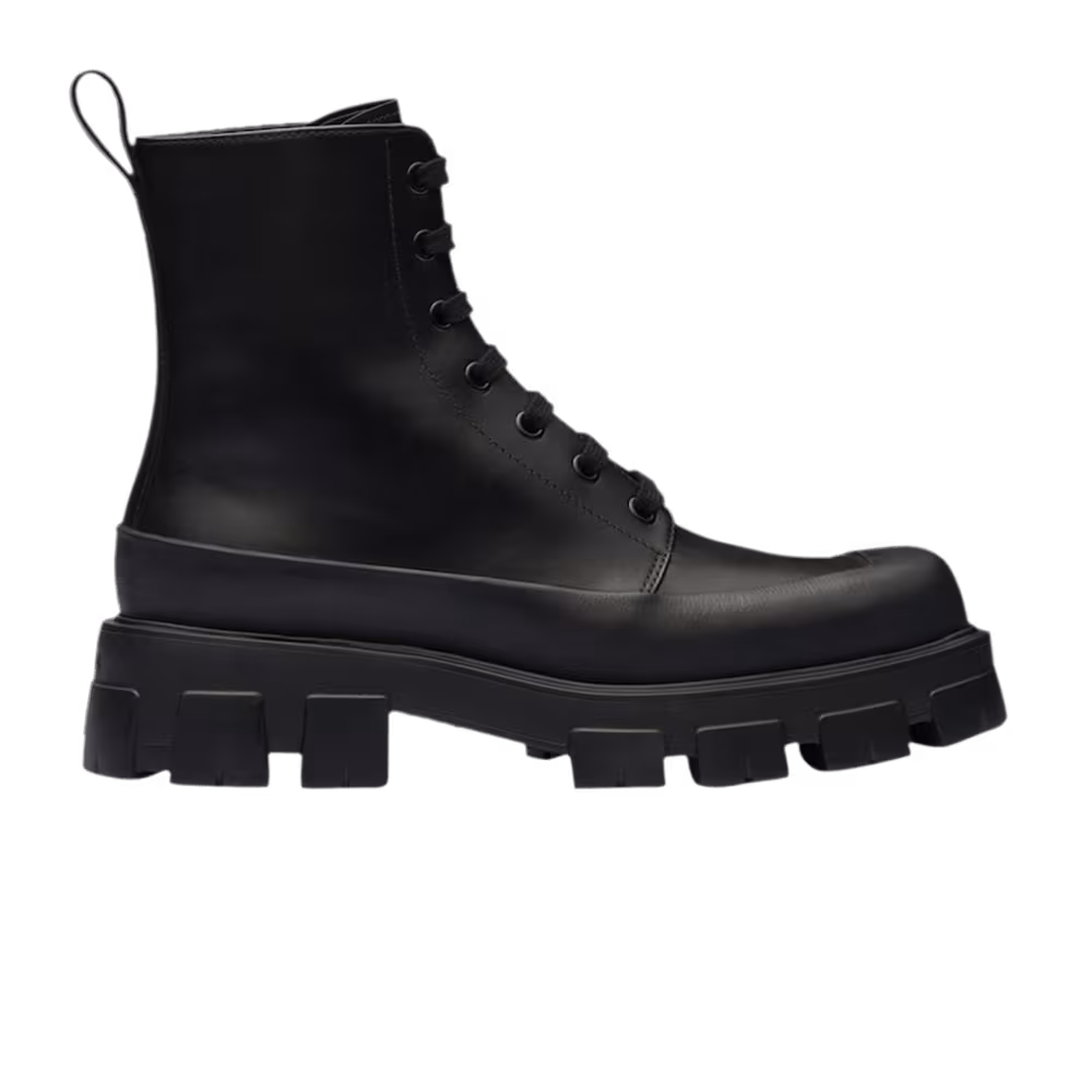 Prada Monolith Leather Ankle Boot Black