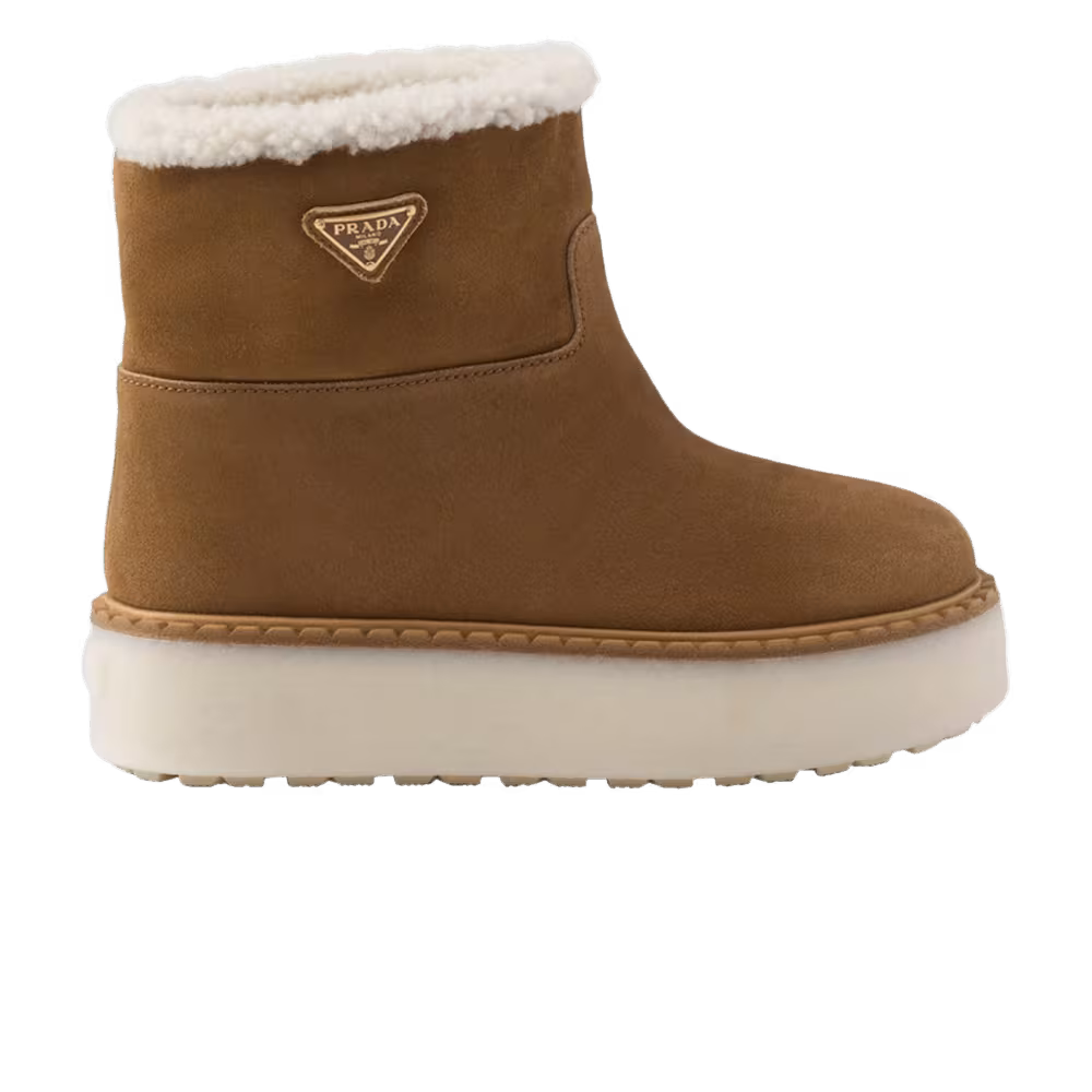 Prada Women's Suede Booties Cinnamon