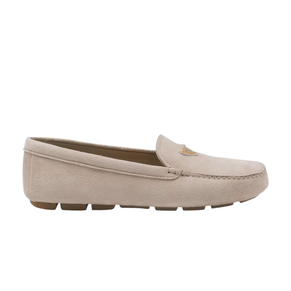 Prada Women's Suede Driving Loafer Pumice Stone