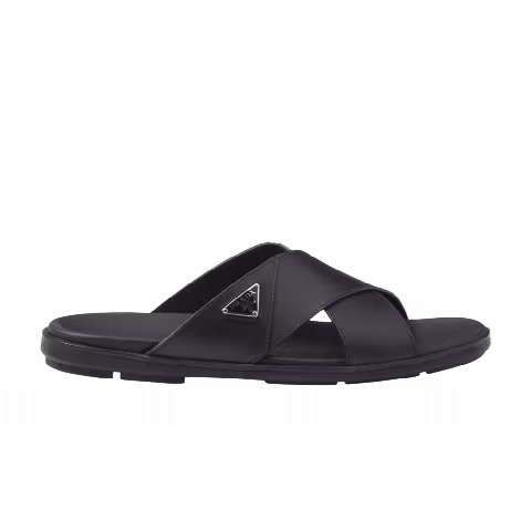 Prada Leather Criss Cross Slide 'Black'