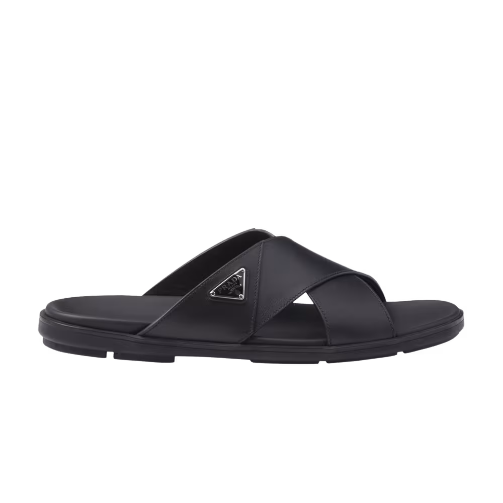 Prada Leather Criss Cross Slide Black