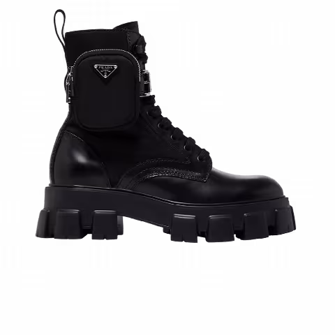 Prada Monolith Brushed Leather and Nylon Boot 'Black'