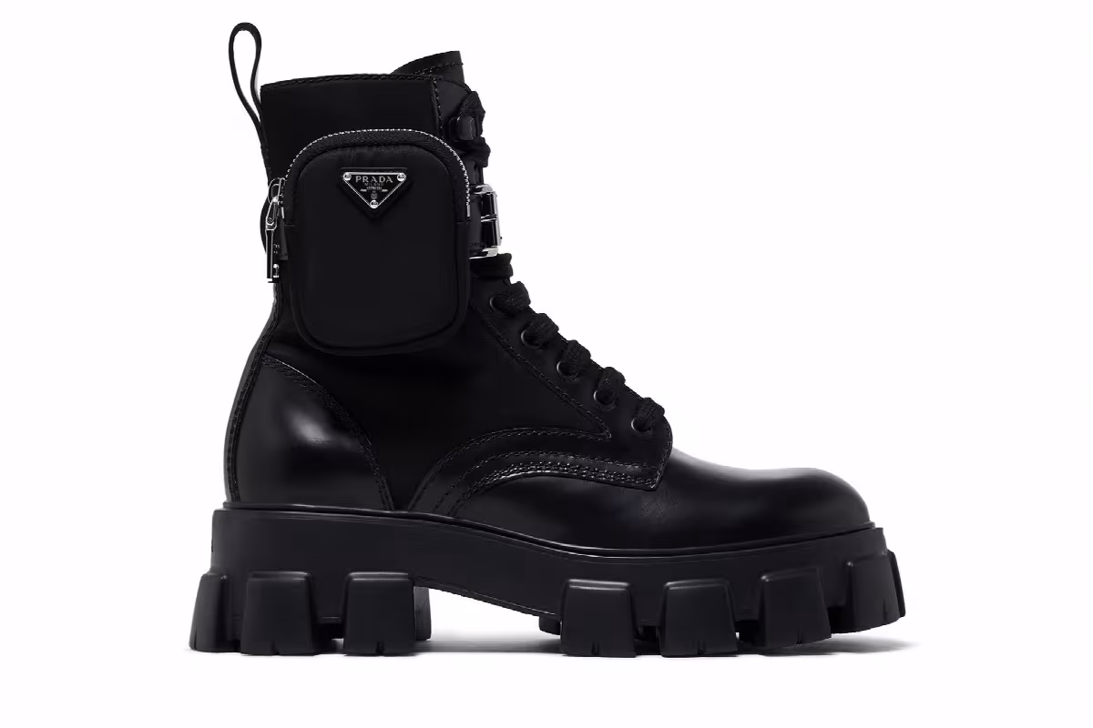 Prada Monolith Brushed Leather and Nylon Boot Black, view 2