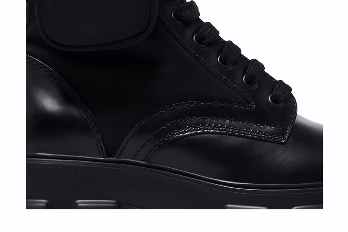 Prada Monolith Brushed Leather and Nylon Boot Black, view 3