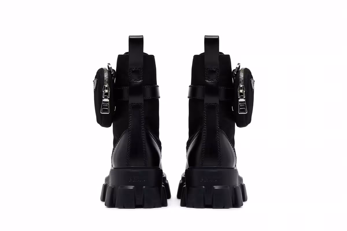 Prada Monolith Brushed Leather and Nylon Boot Black, view 7