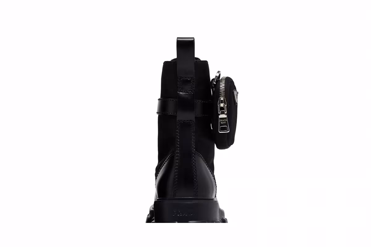 Prada Monolith Brushed Leather and Nylon Boot Black, view 8
