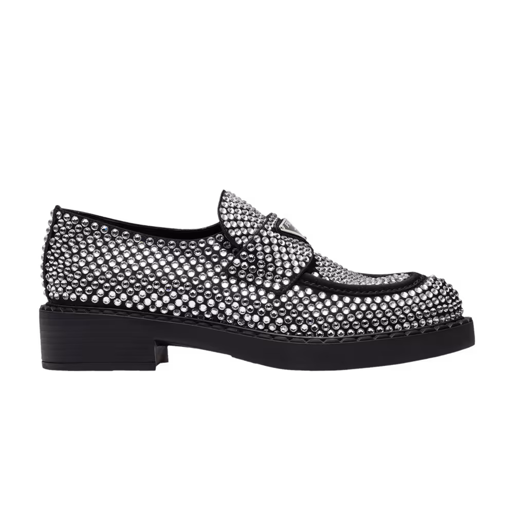 Prada Women's Satin Loafer Black Studded Crystal