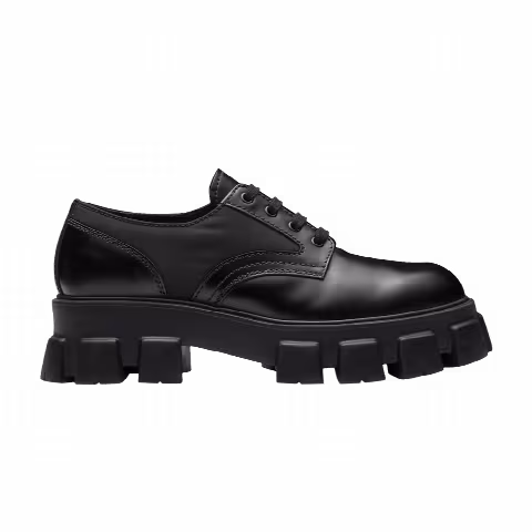 Prada Monolith Brushed Leather and Nylon Lace Up 'Black'