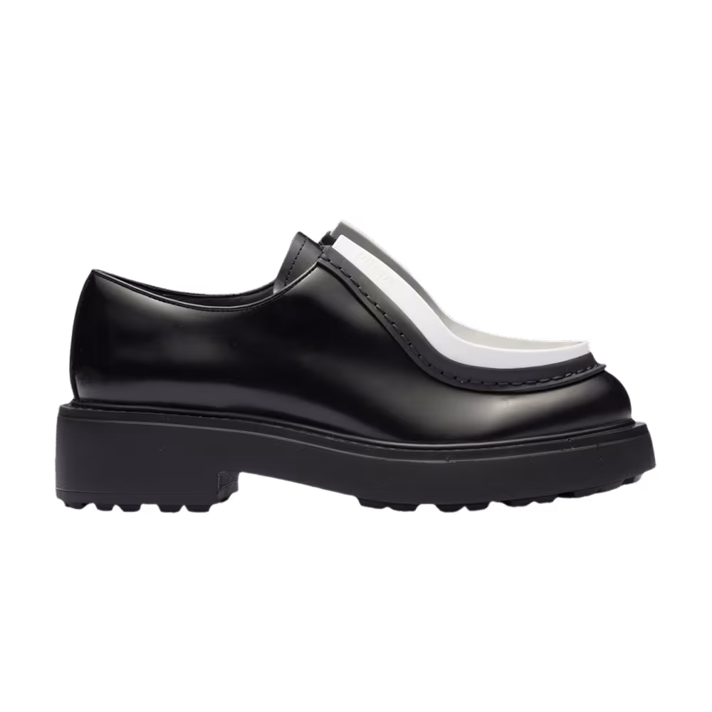 Prada Women's Brushed Leather Lace-Up Hidden Laces - Black White
