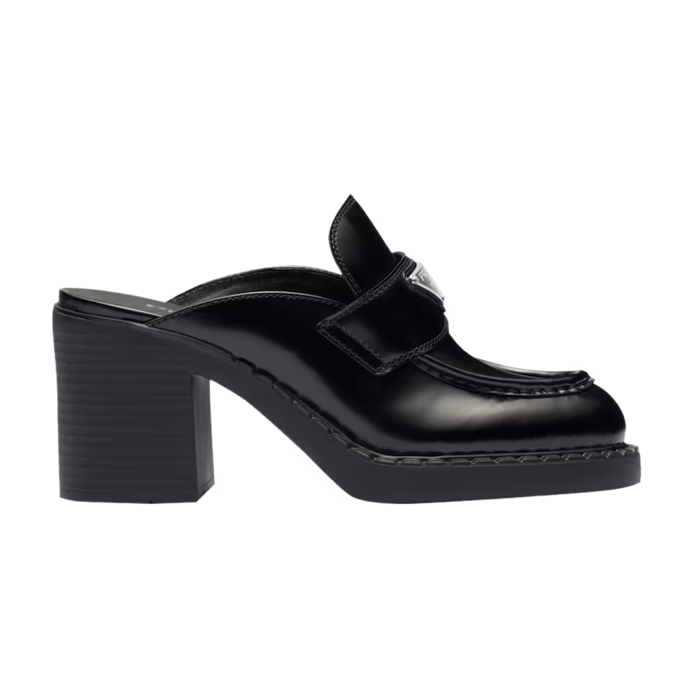 Prada Women's Chocolate Brushed Leather Mule Black 2022