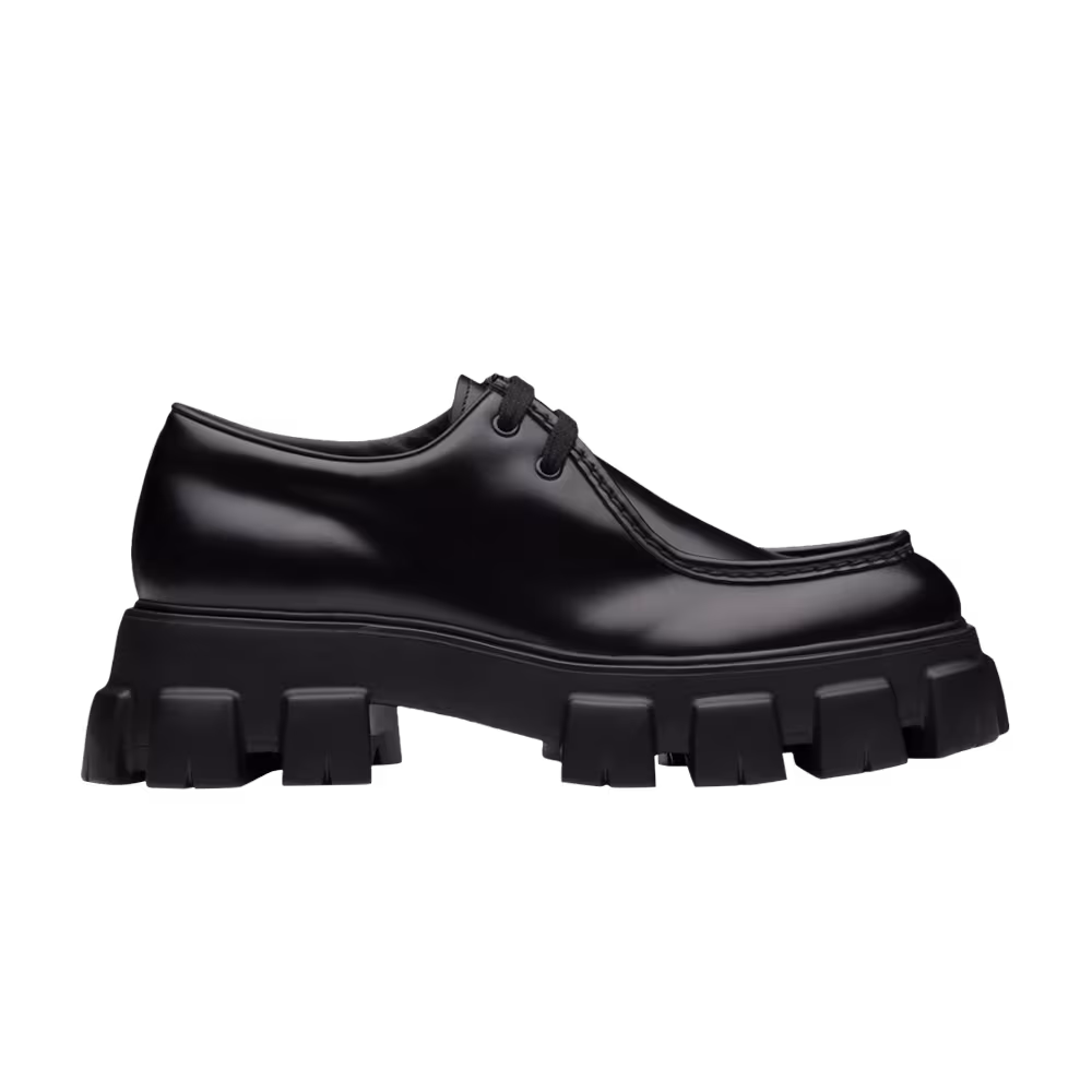 Prada Monolith Brushed Leather Lace-Up Black