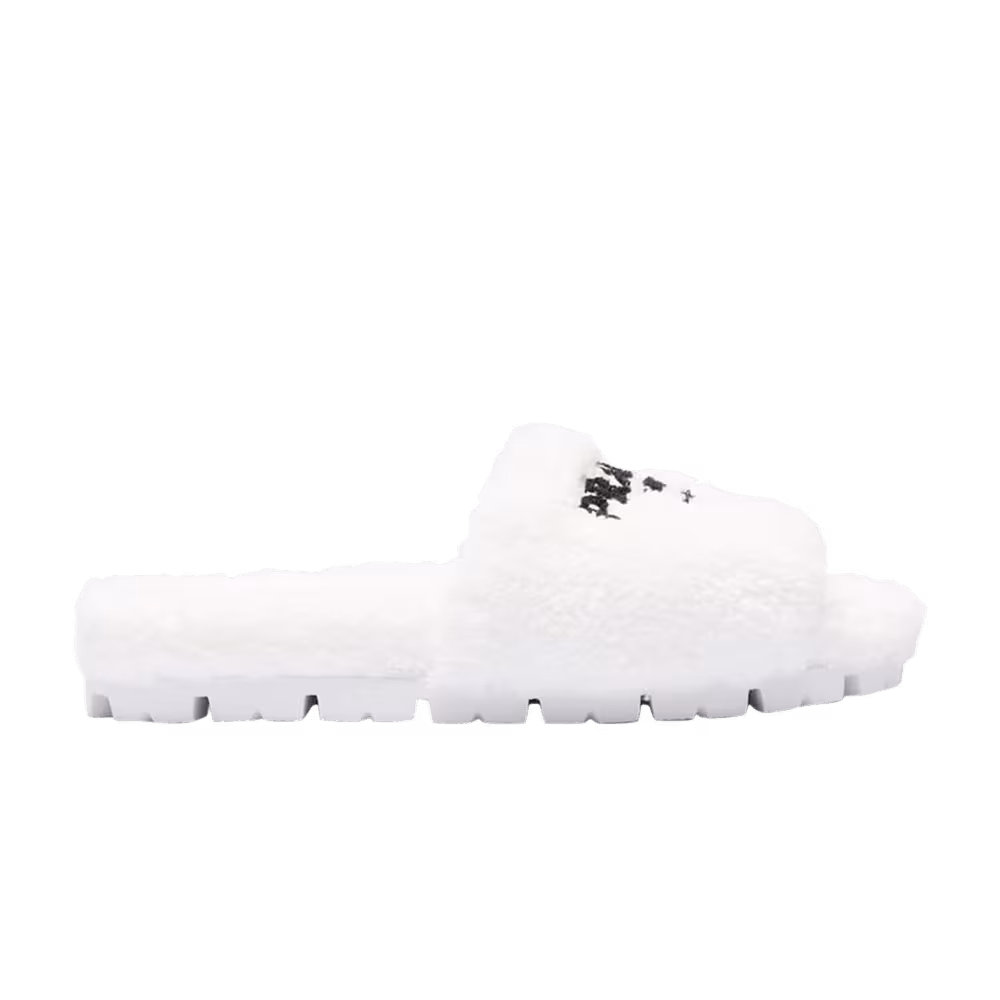 Prada Women's Terry Cloth Slide Embroidered Logo - White