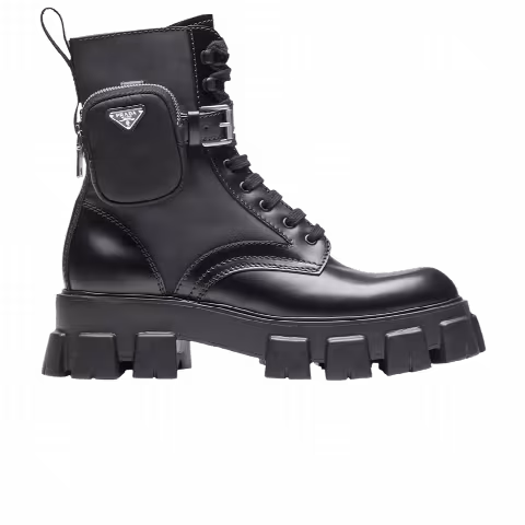 Prada Monolith Brushed Leather and Nylon Boot 'Black'