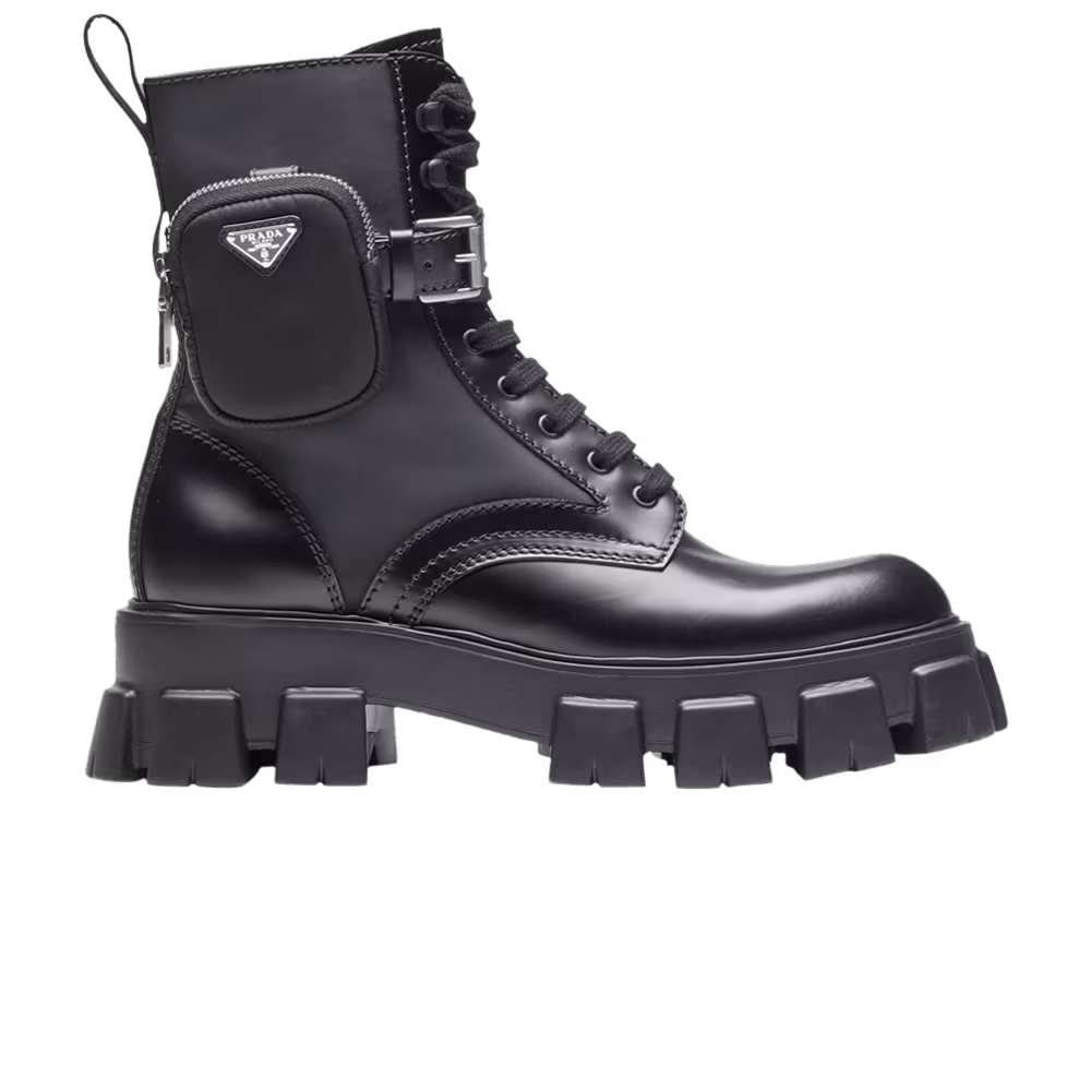 Prada Monolith Brushed Leather and Nylon Boot Black