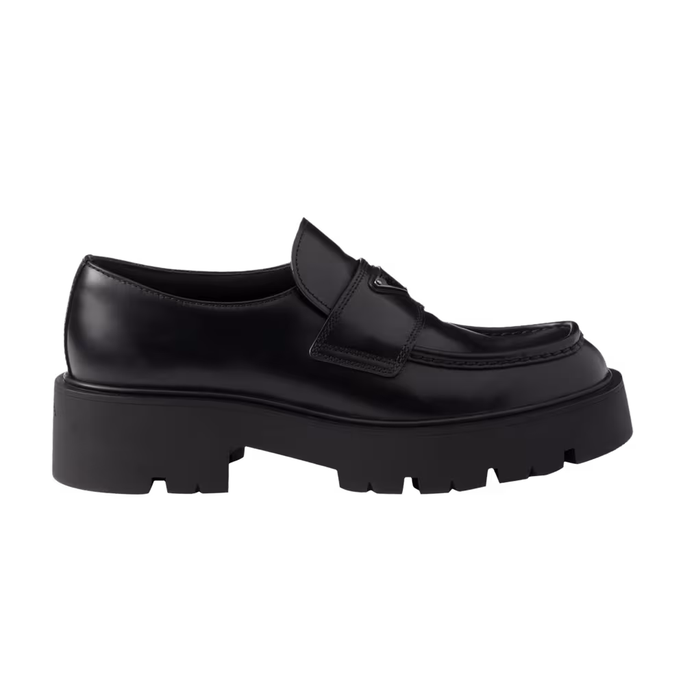 Prada Brushed Leather Chunky Loafer Black