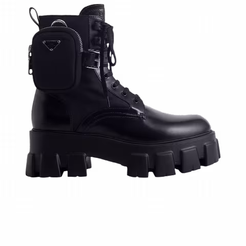 Prada Wmns Monolith Brushed Rois Leather and Nylon Boot 'Black'