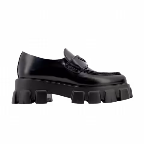 Prada Wmns Monolith Pointy Brushed Leather Loafers 'Black'