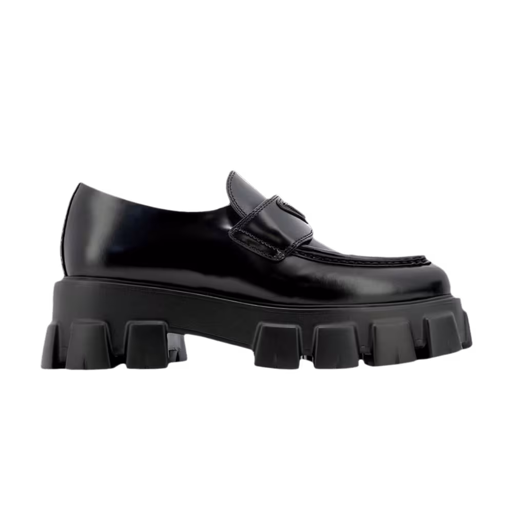 Prada Women's Monolith Pointy Brushed Leather Loafers Black