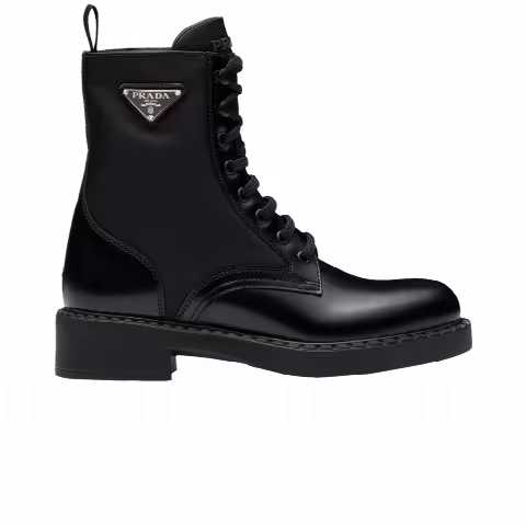 Prada Wmns Brushed Leather and Re-Nylon Ankle Boot 'Black'