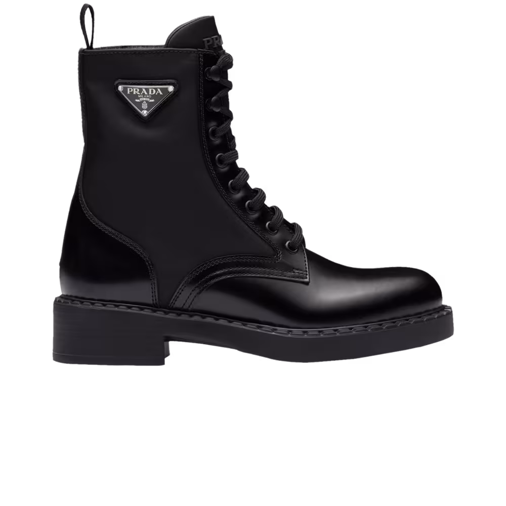Prada Women's Brushed Leather and Re-Nylon Ankle Boot Black