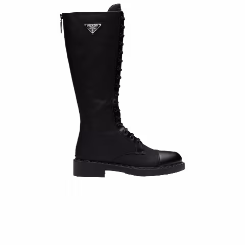 Prada Wmns Brushed Leather and Re-Nylon Boot 'Black'
