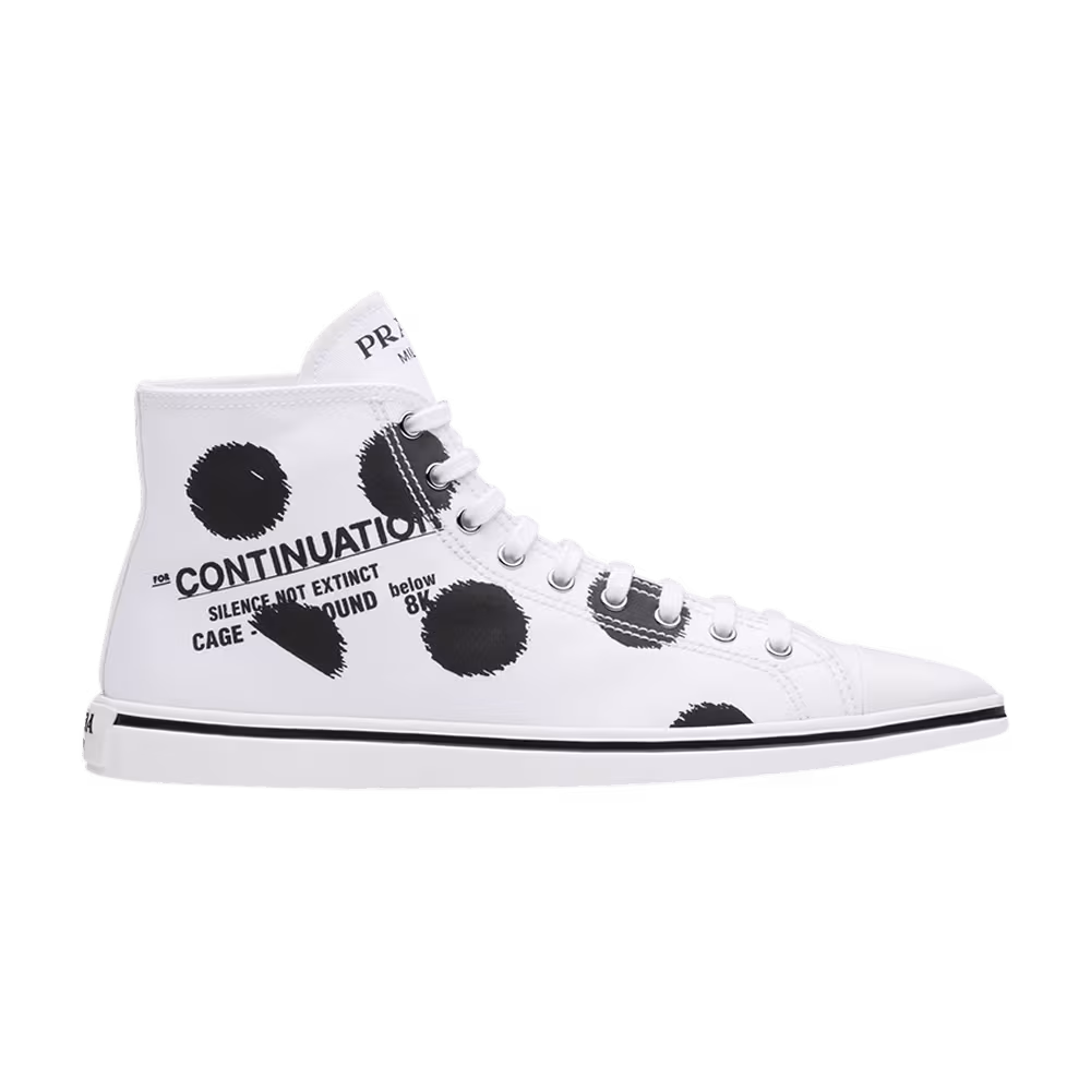 Prada Point-Toe Canvas High Polka Dot - White Black