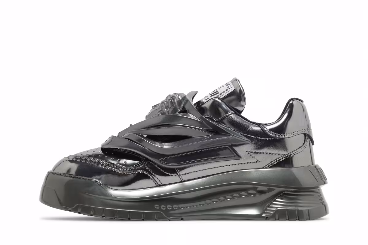 Versace Odissea Caged Rubber Medusa Sneaker Metallic Grey, view 4