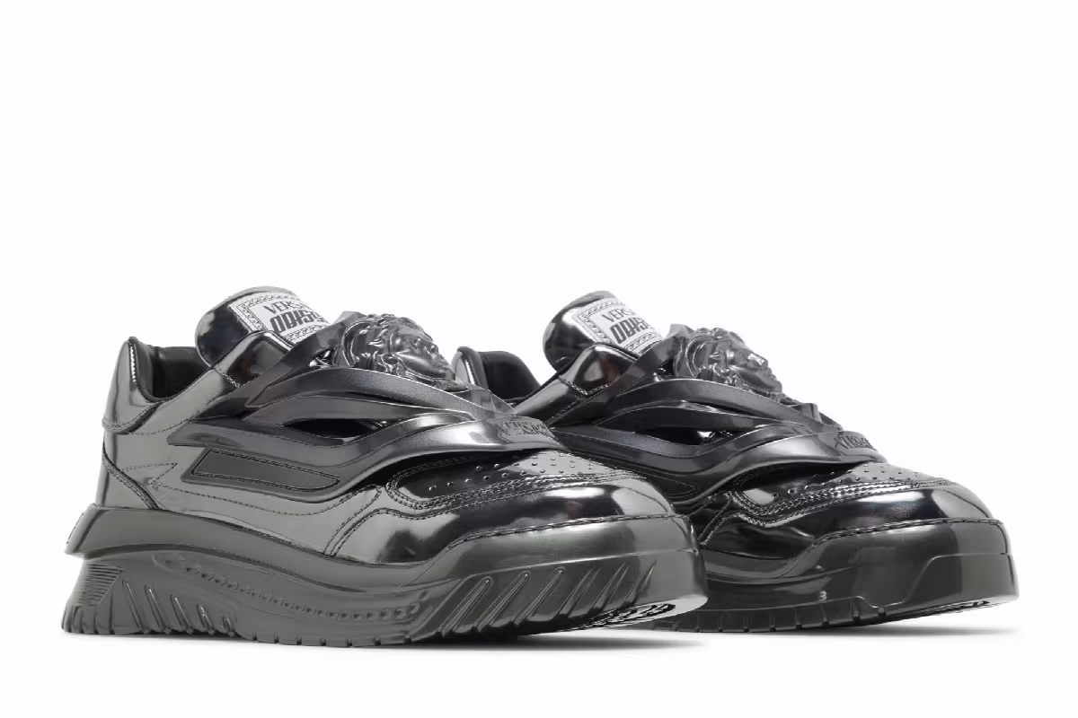 Versace Odissea Caged Rubber Medusa Sneaker Metallic Grey, view 9