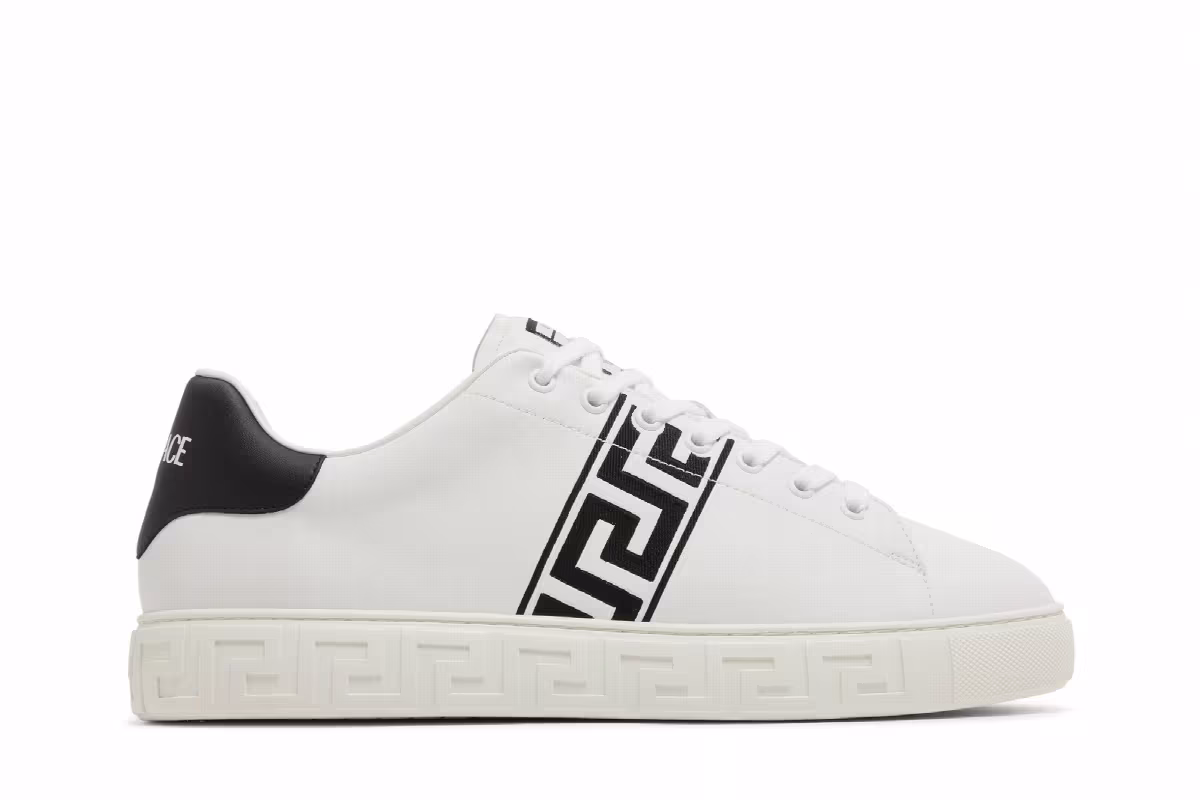 Versace Embroidered Greca Sneaker White Black, view 2