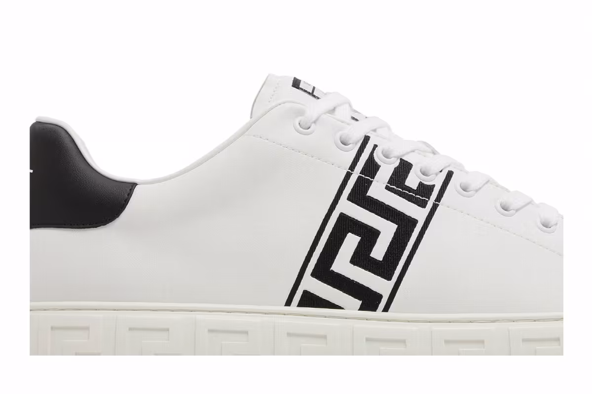 Versace Embroidered Greca Sneaker White Black, view 3