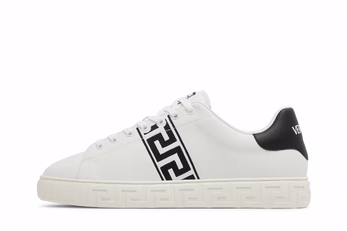 Versace Embroidered Greca Sneaker White Black, view 4
