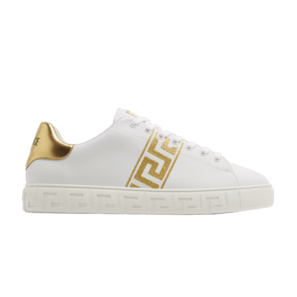 Versace Embroidered Greca Sneaker White Gold