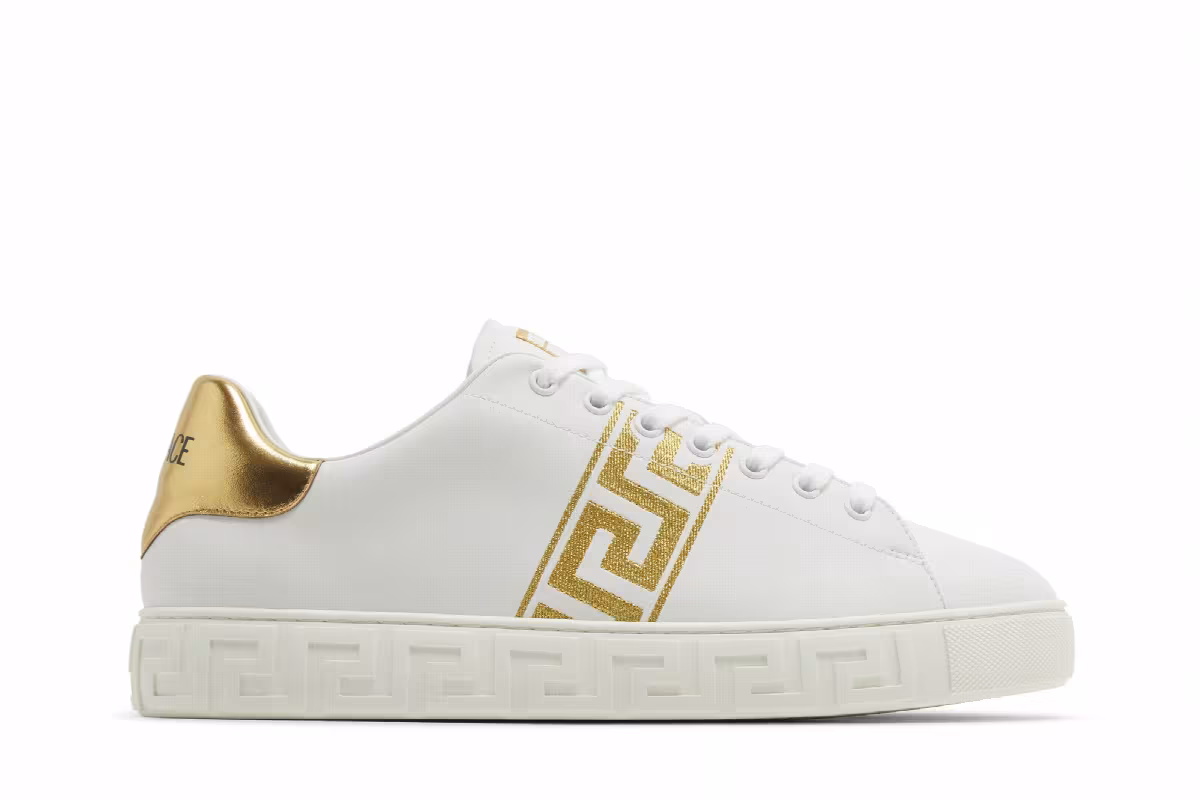 Versace Embroidered Greca Sneaker White Gold, view 2