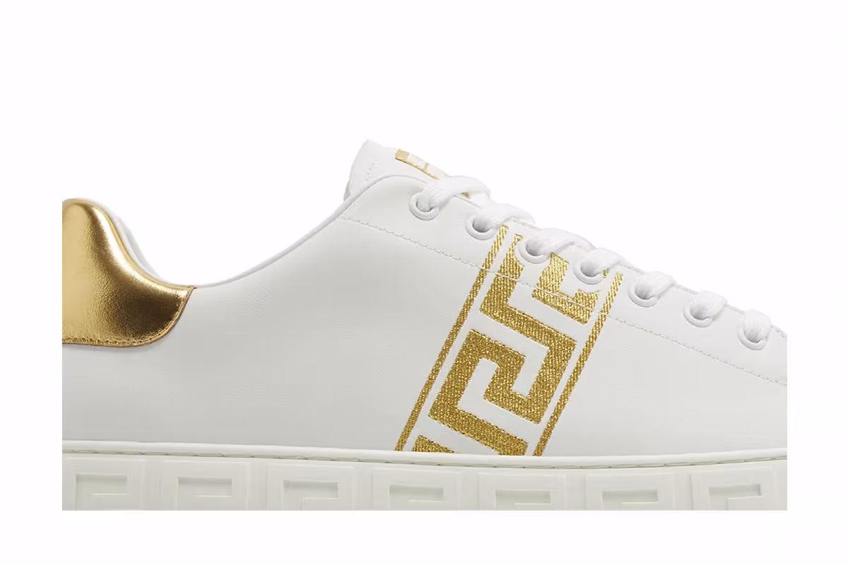 Versace Embroidered Greca Sneaker White Gold, view 3