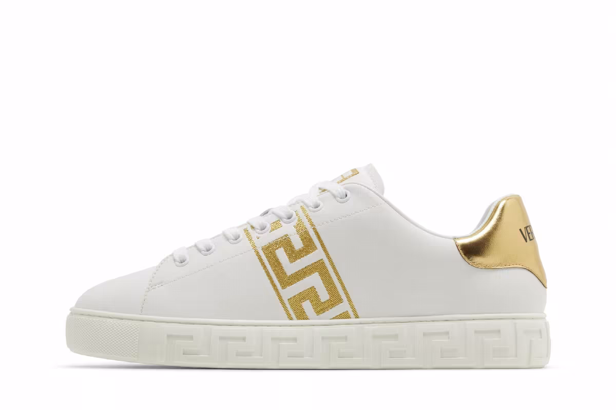 Versace Embroidered Greca Sneaker White Gold, view 4