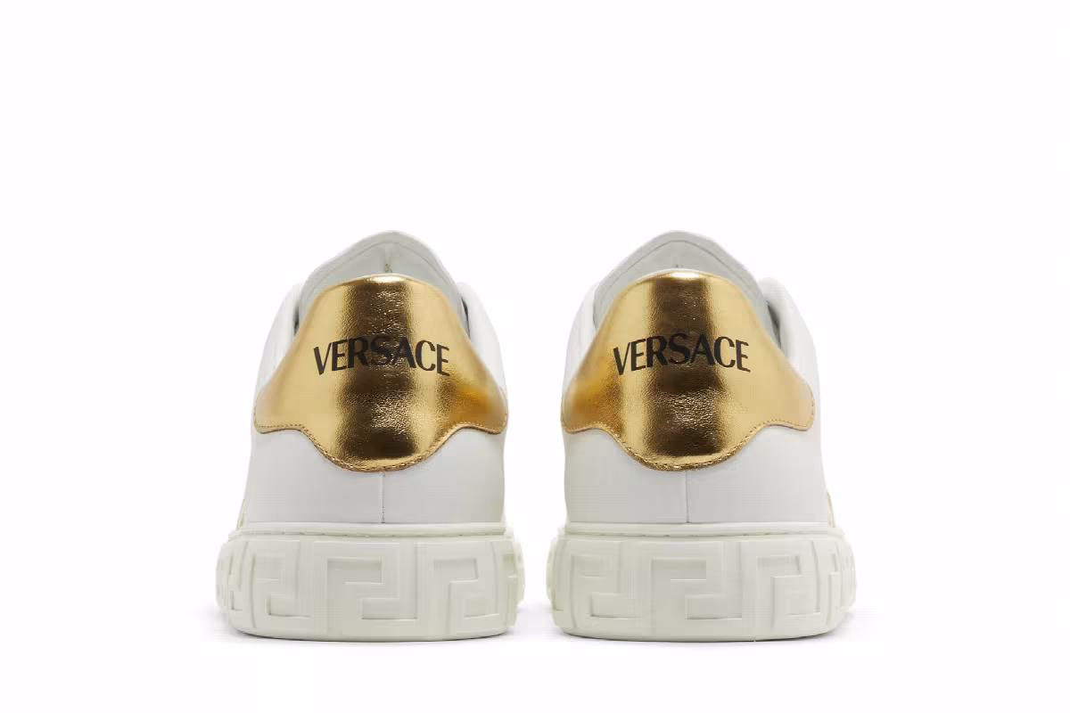 Versace Embroidered Greca Sneaker White Gold, view 7