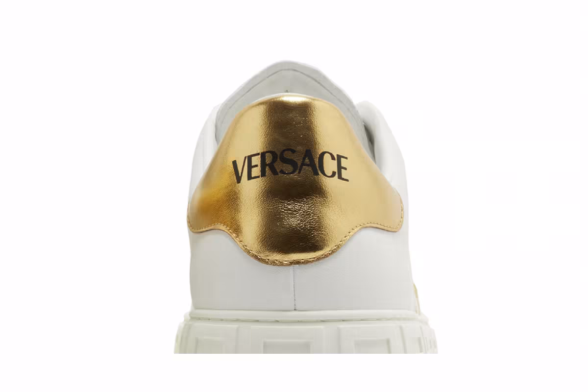Versace Embroidered Greca Sneaker White Gold, view 8