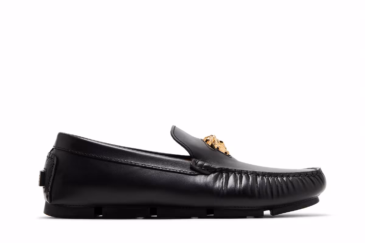 Versace La Medusa Driver Loafer Black Gold, view 2