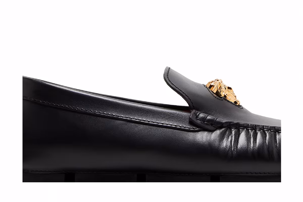 Versace La Medusa Driver Loafer Black Gold, view 3