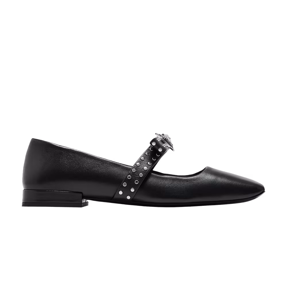 Versace Women's Gianni Ribbon Studded Ballerinas Black
