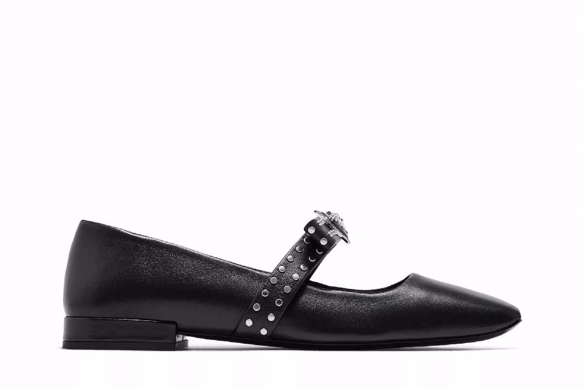 Versace Women's Gianni Ribbon Studded Ballerinas Black, view 2
