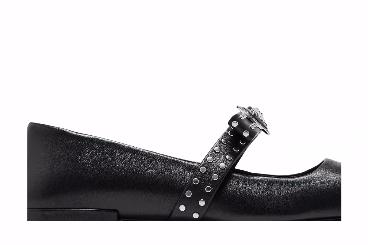 Versace Women's Gianni Ribbon Studded Ballerinas Black, view 3